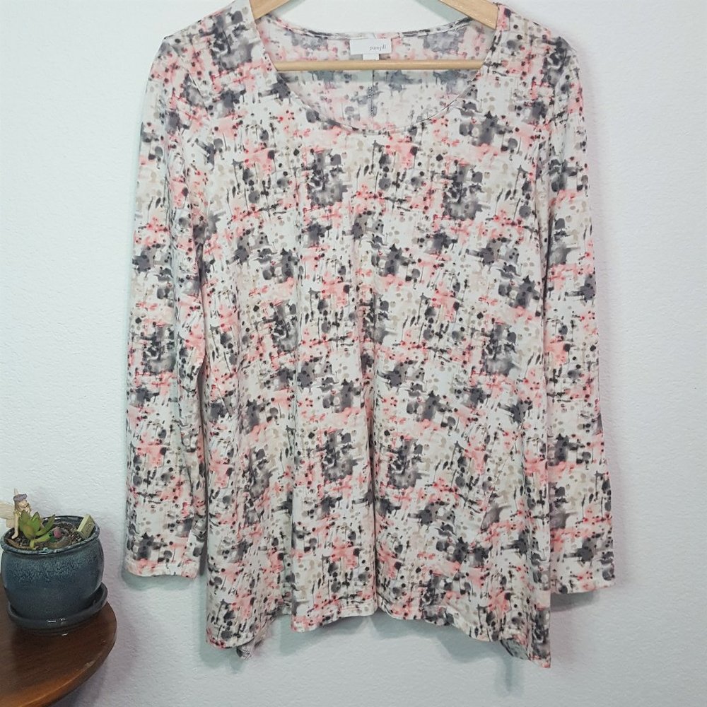 Pure Jill Tunic Top Watercolor Print Long Sleeve